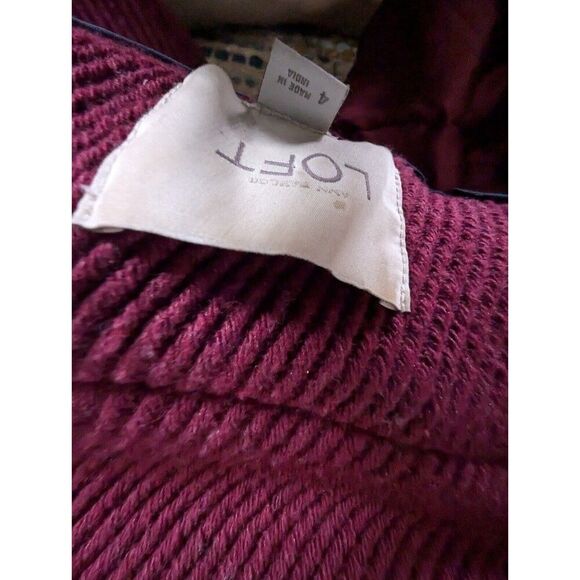 Loft Burgundy Funnel Neck Coat Jacket 4 Ribbed Lined Wool Blend Long Line - Picture 5 of 7